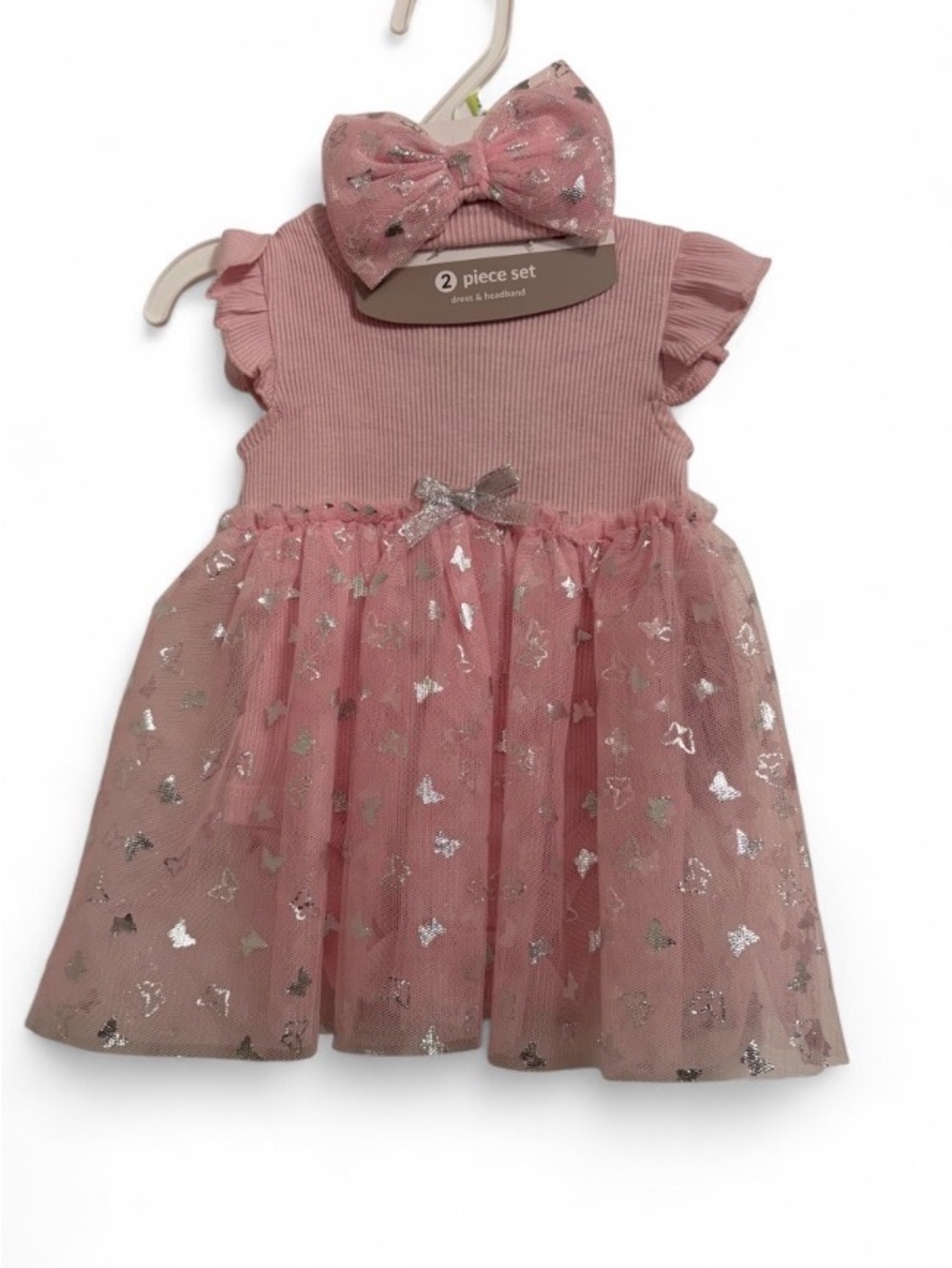 Pink Girls' Tulle Party Dress with Bow Headband